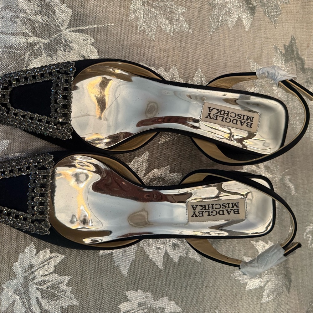 Badgley Mischka Black and Silver Embellished Heels